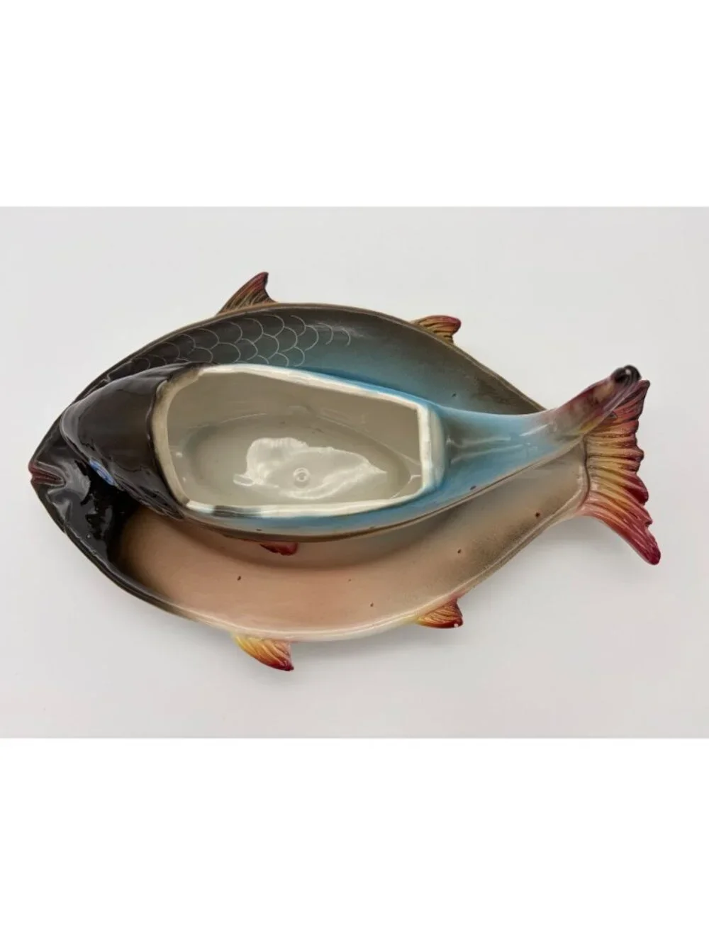 Vintage Mid Century Italian Fish Gravy Boat Lid Ladle Made in Italy Ceramic 11in